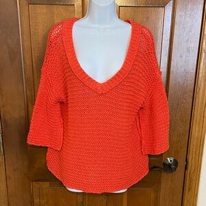 Free People Crashing Waves 3/4 Sleeve Open Knit Sweater Coral Size Small